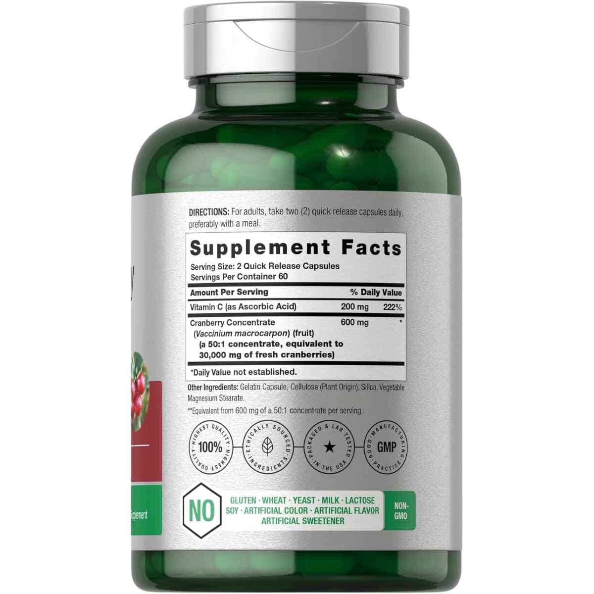 Tabla nutricional del suplemento Horbaach Concentrado de Arándano con Vitamina C 120 cápsulas