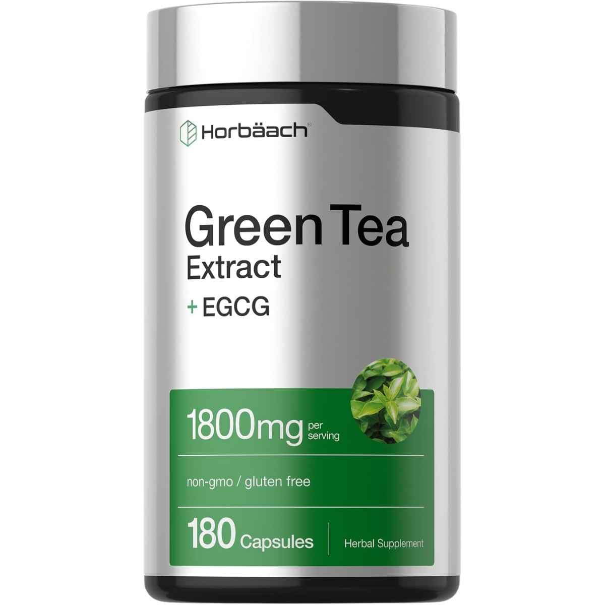 Horbaach extracto de té verde con EGCG 1800 mg, frasco de 180 cápsulas, vista frontal