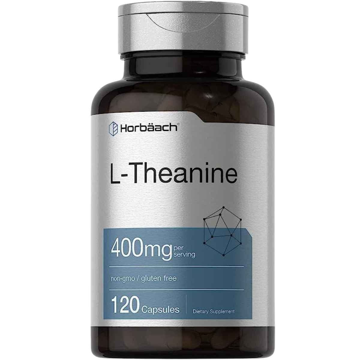 Frasco de suplemento Horbäach L-Teanina 400 mg 120 Cápsulas