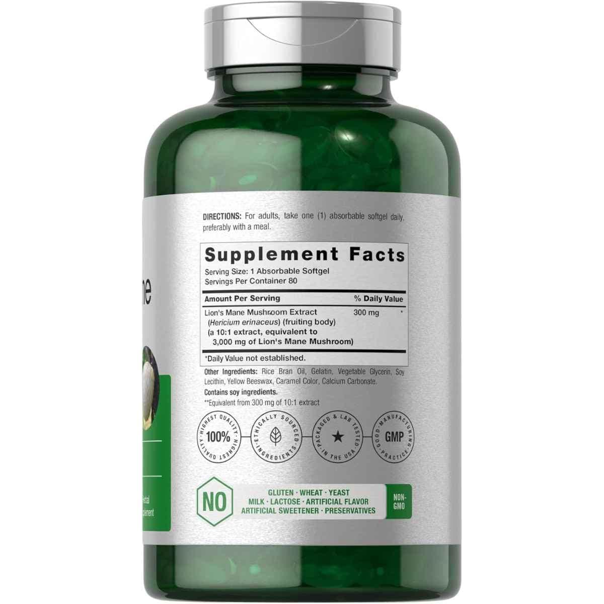 Tabla nutricional del suplemento Horbäach Melena de León 3000 mg 80 Cápsulas Blandas