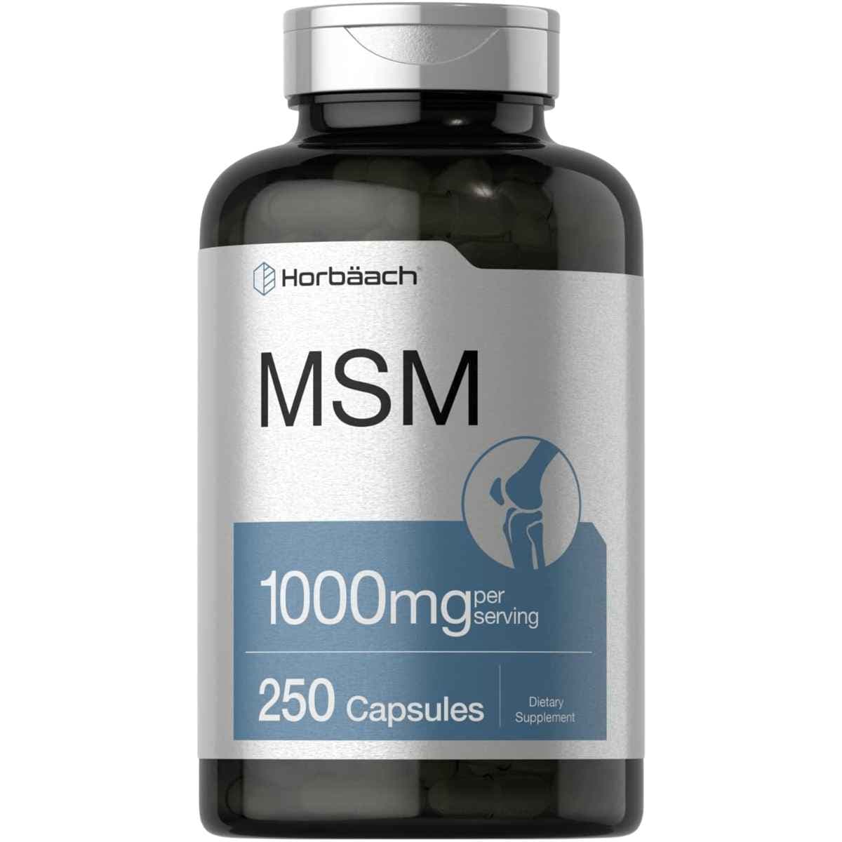 Frasco de suplemento Horbäach MSM 250 cápsulas