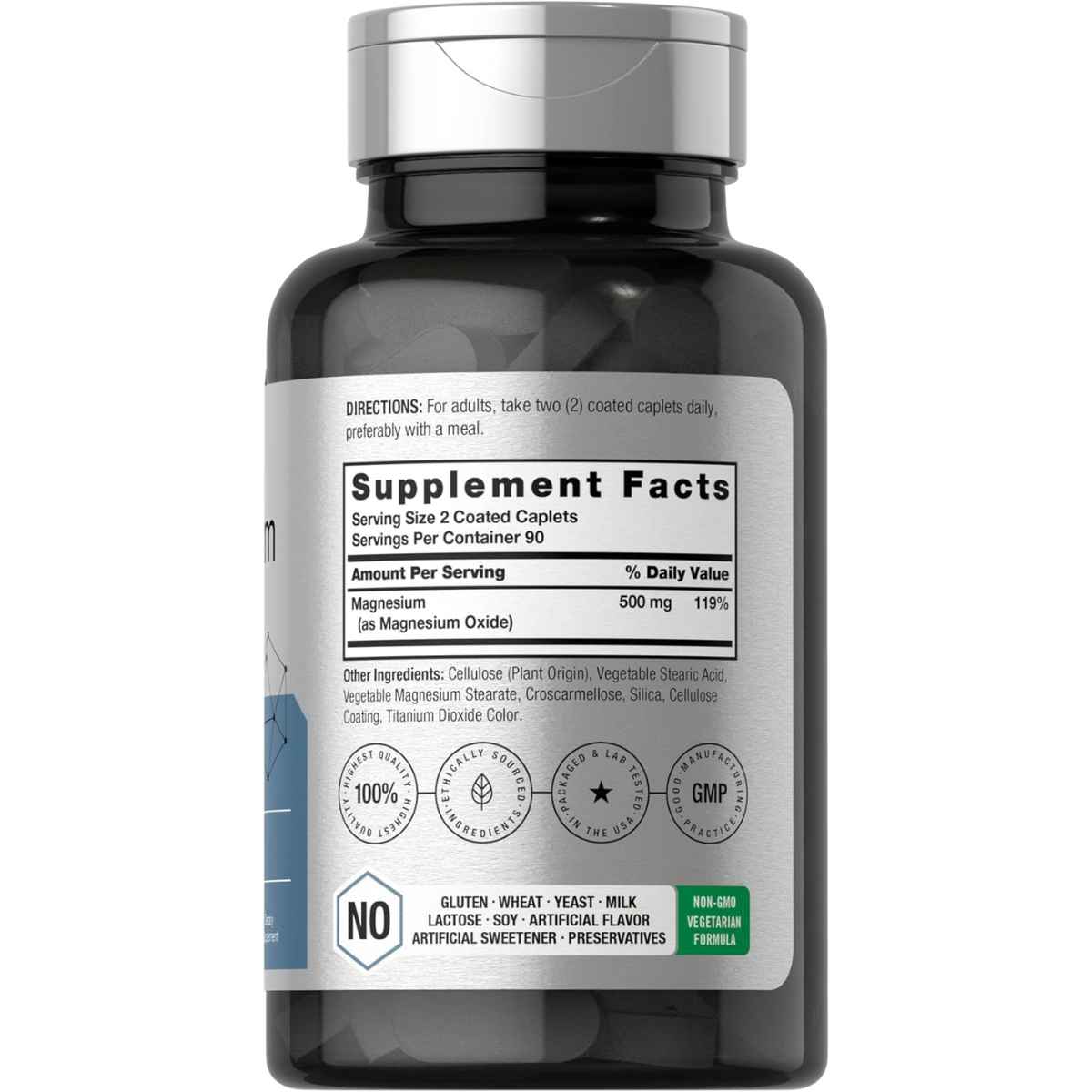 Etiqueta posterior de Horbäach óxido de magnesio con Supplement Facts, ingredientes y modo de uso