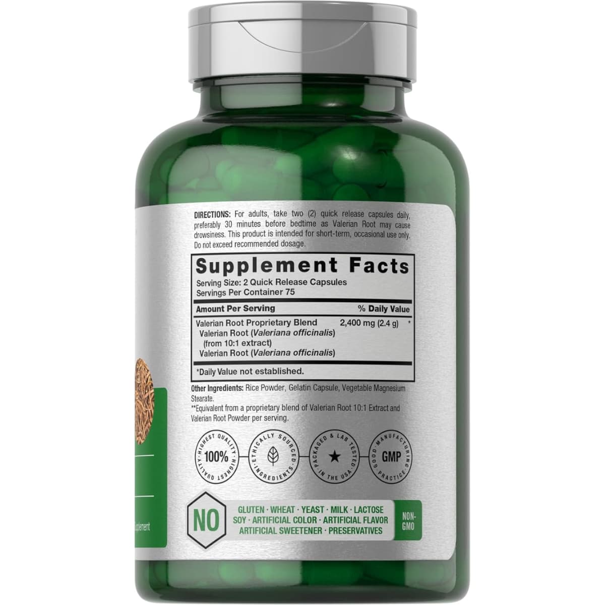 Tabla nutricional del suplemento Horbäach Raíz de Valeriana 2400 mg 150 cápsulas