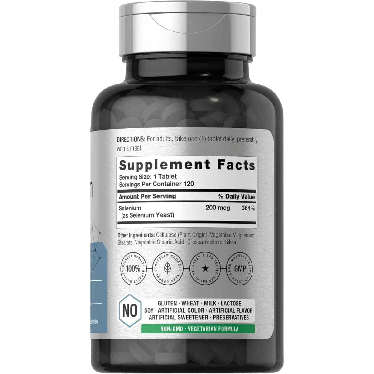 Etiqueta de suplemento de Horbaach Selenio 200 mcg en presentación de 120 tabletas