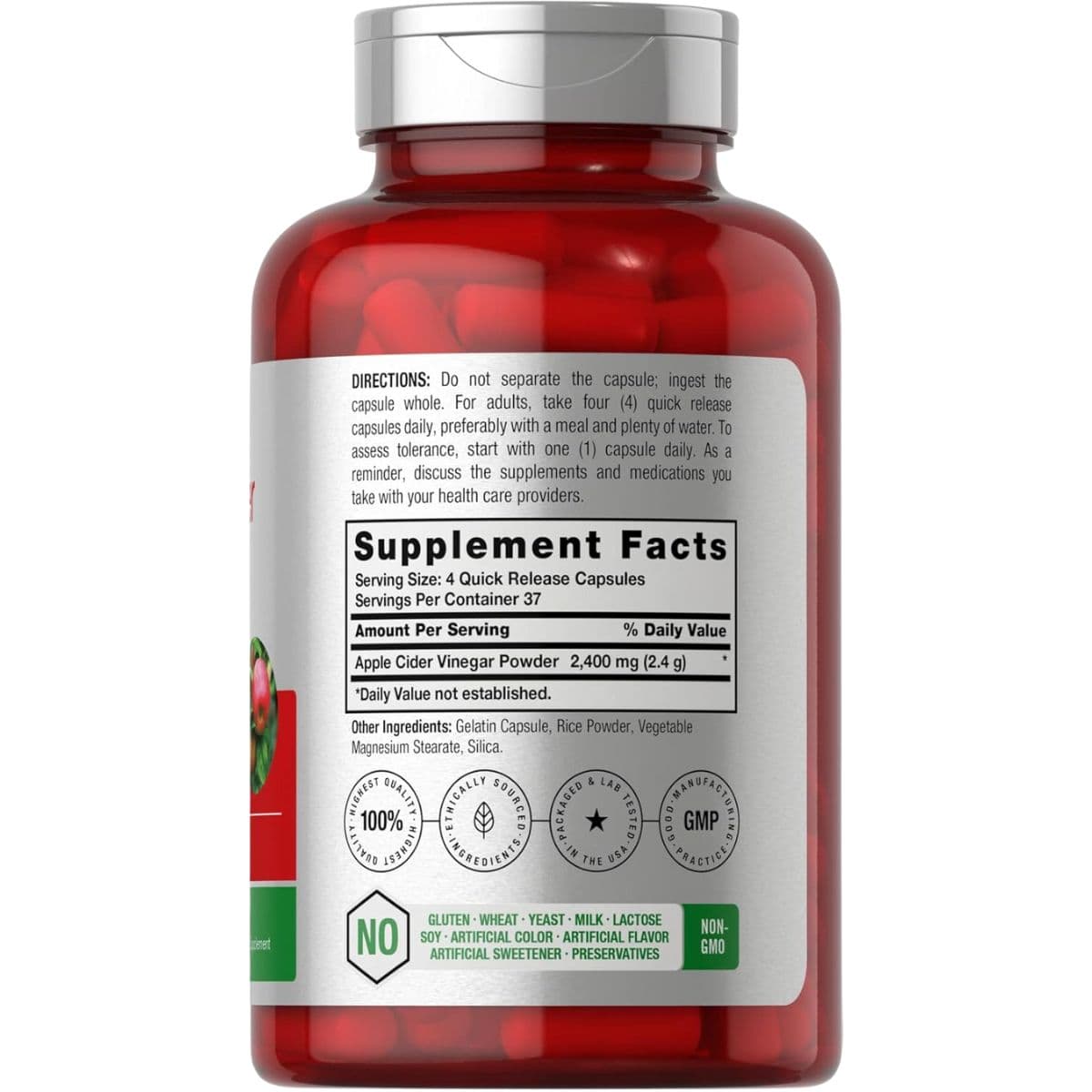 Tabla nutricional del suplemento Horbäach Vinagre de Sidra de Manzana 2400 mg 150 cápsulas