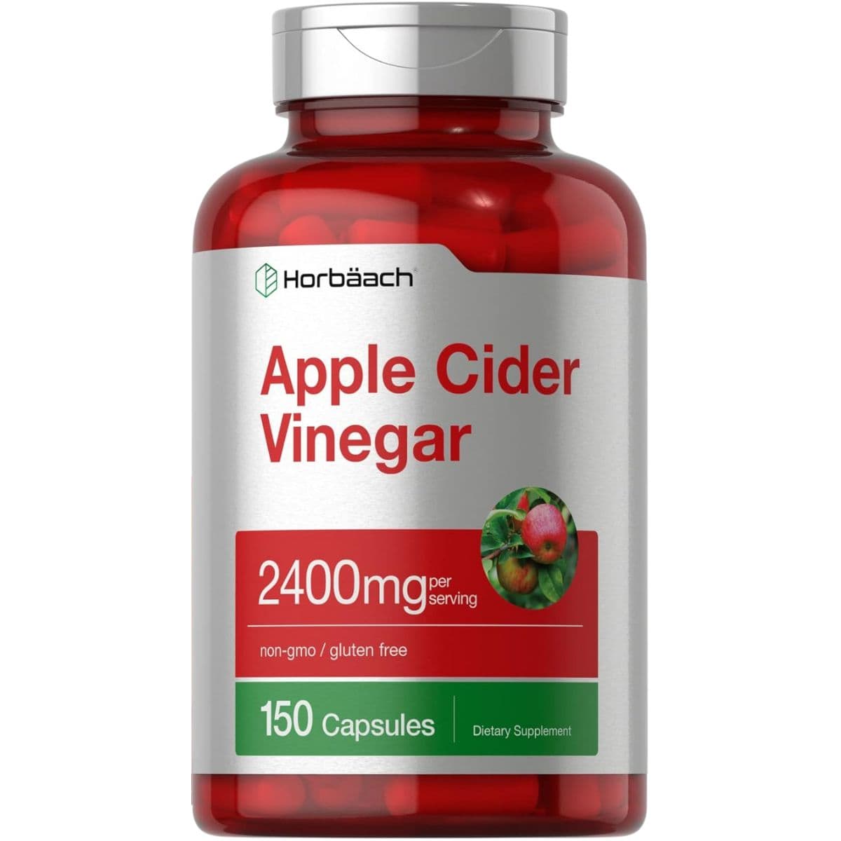 Frasco de suplemento Horbäach Vinagre de Sidra de Manzana 2400 mg 150 cápsulas
