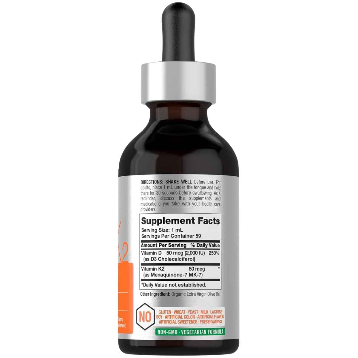 Tabla nutricional del suplemento Horbäach Vitamina D3 + K2 líquida 59 ml