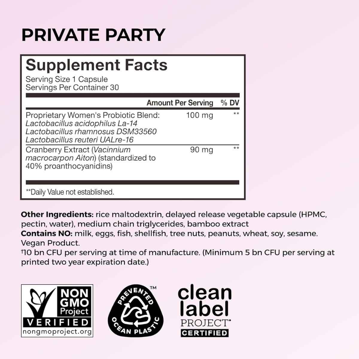 Tabla nutricional del suplemento HUM Fórmula Probiótica con Arándano 30 Cápsulas Veganas