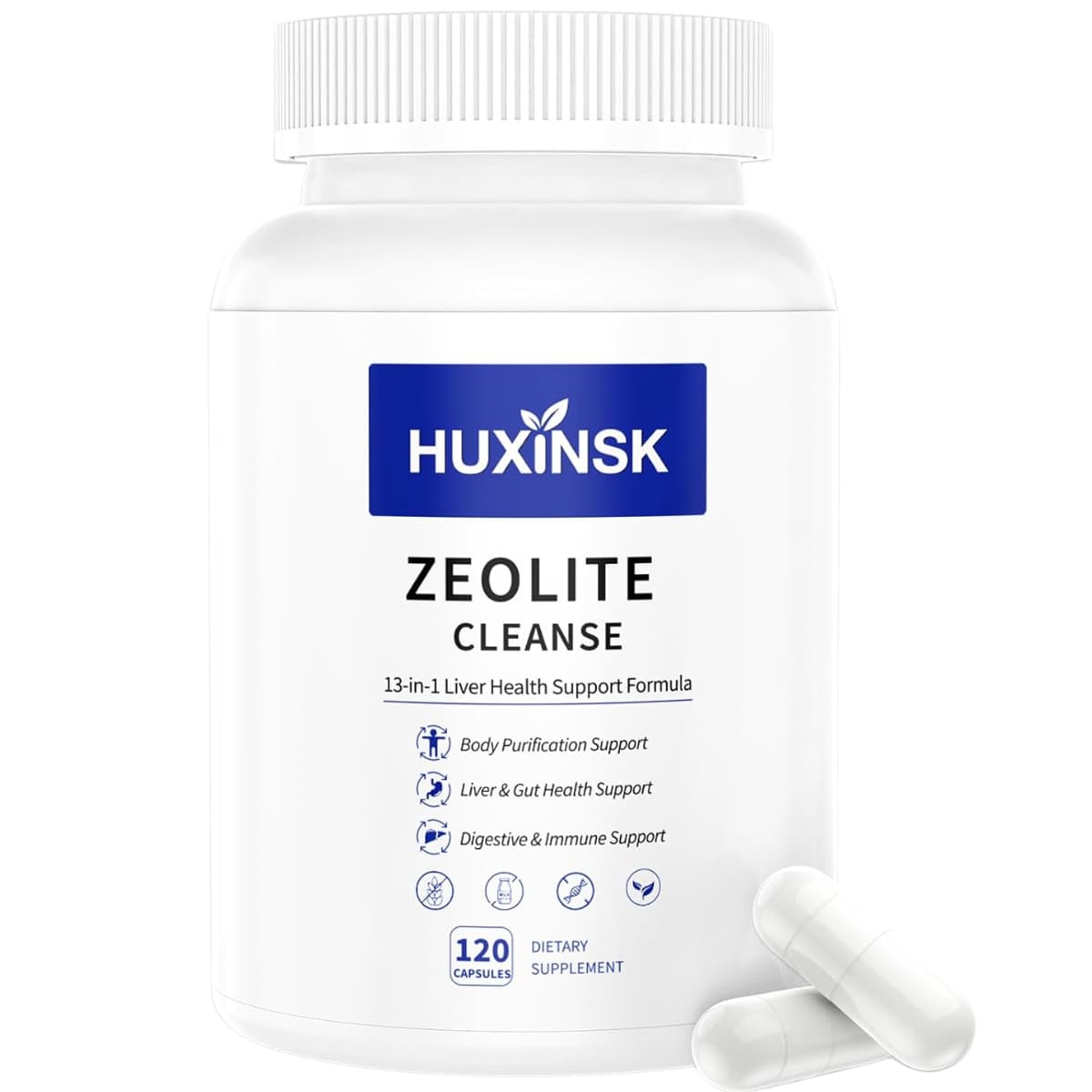Frasco de suplemento HUXINSK Zeolita Cleanse 120 cápsulas