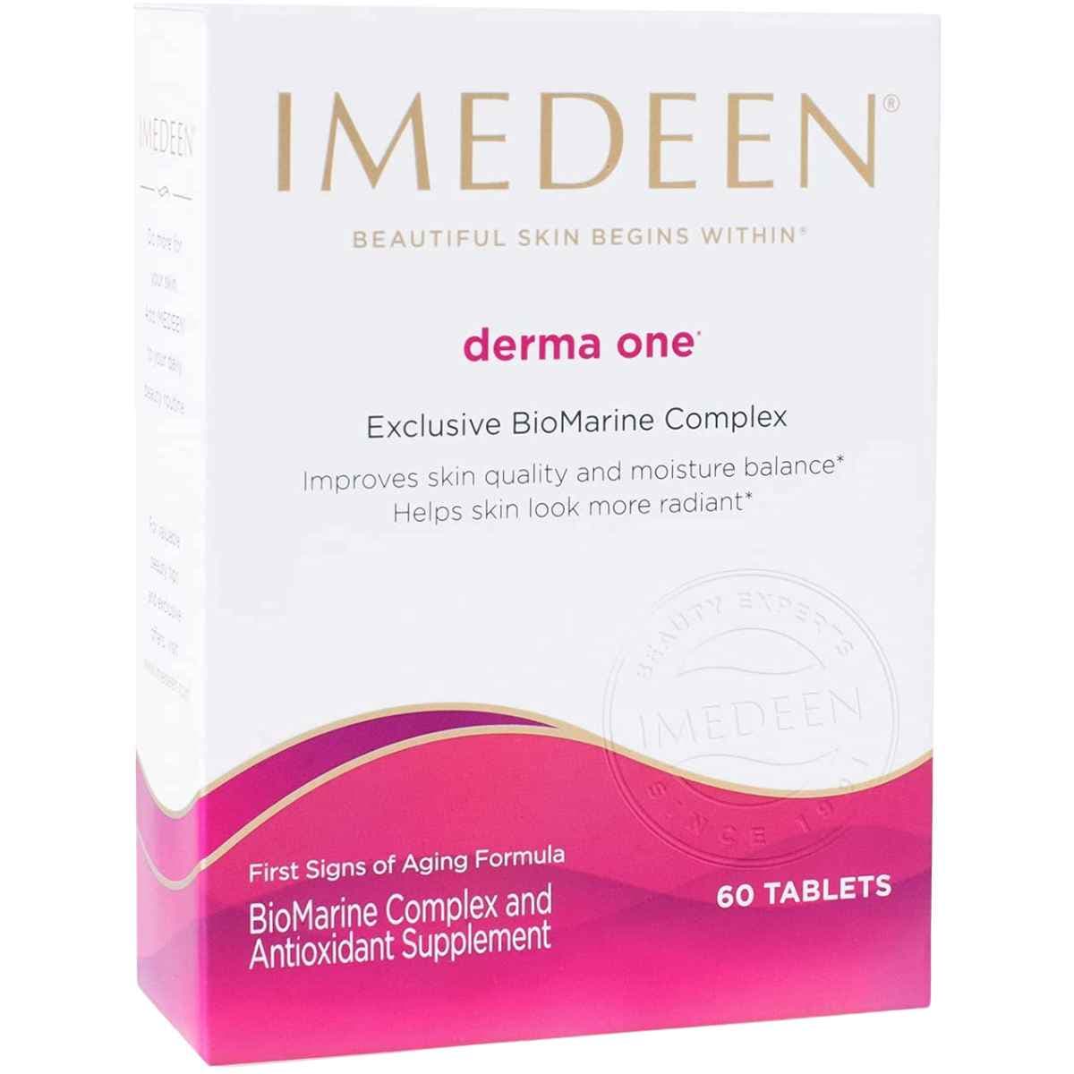 Frasco de suplemento Imedeen Derma One 60 tabletas