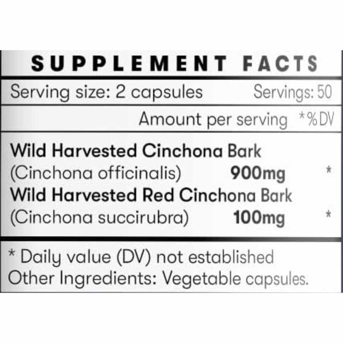 Información nutricional de Quinnine Soporte para Calambres | 1000 mg de quinina por cápsula