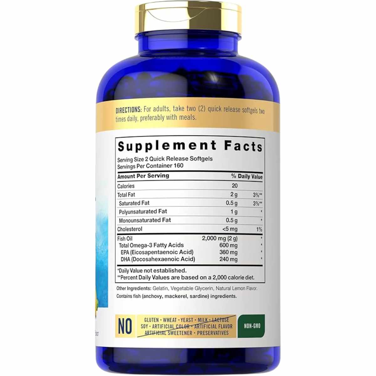 Ingredientes y Porciones de Carlyle Aceite de Pescado 2000 mg - 320 Cápsulas