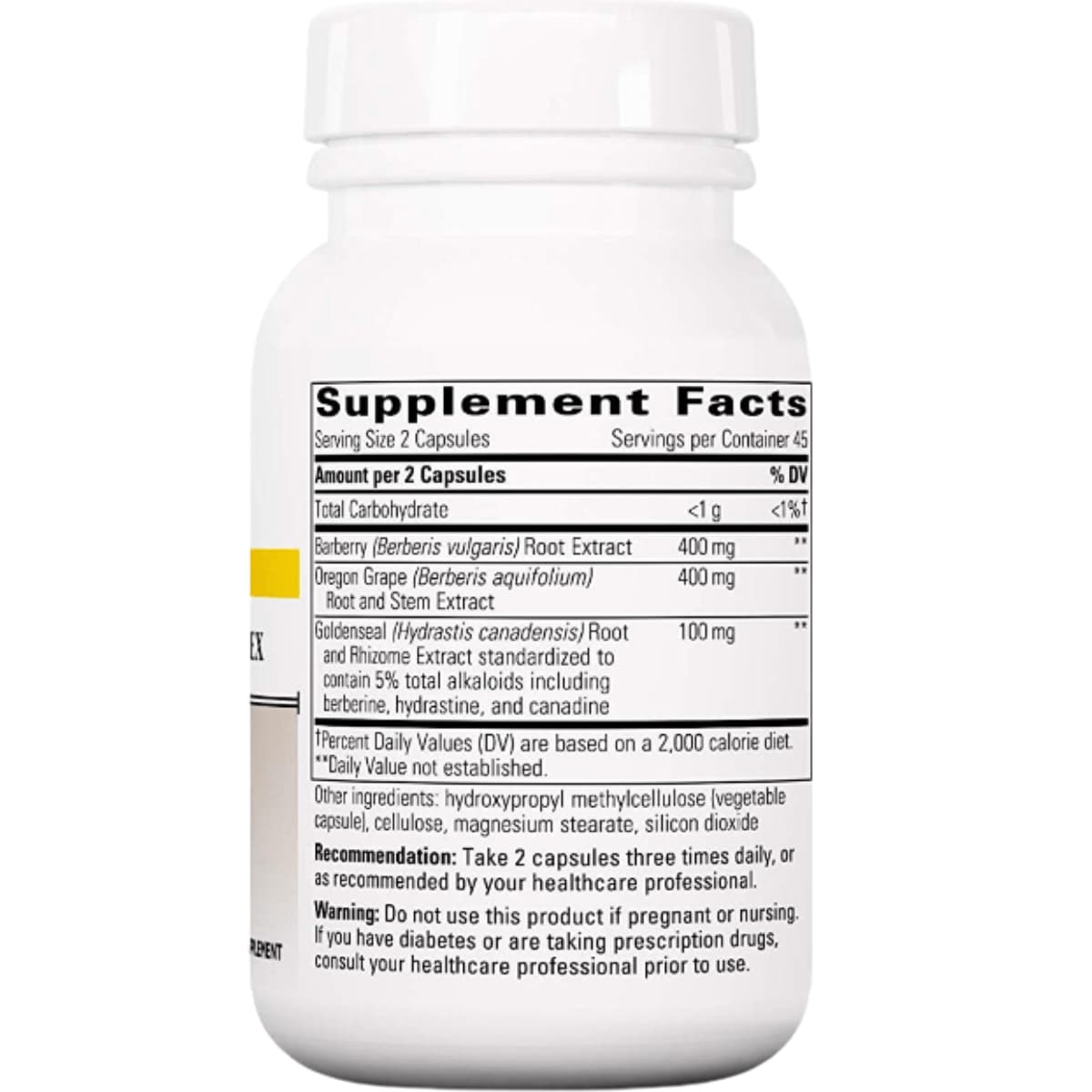 Tabla nutricional del suplemento Integrative Therapeutics Complejo de Berberina 90 cápsulas