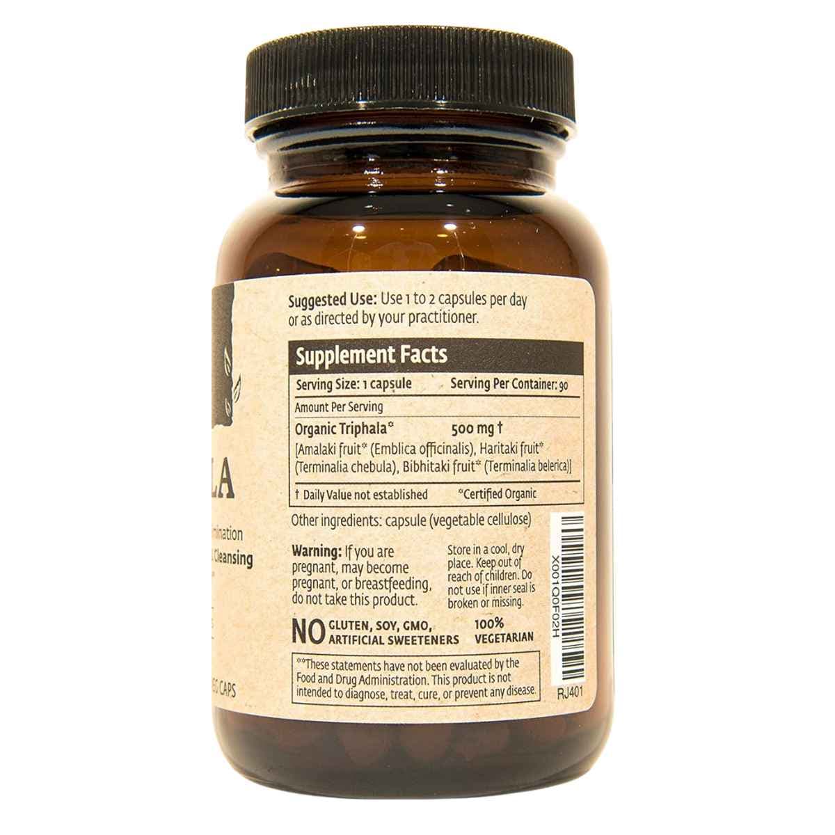Tabla nutricional del suplemento Isha Life Triphala Orgánica 90 cápsulas veganas