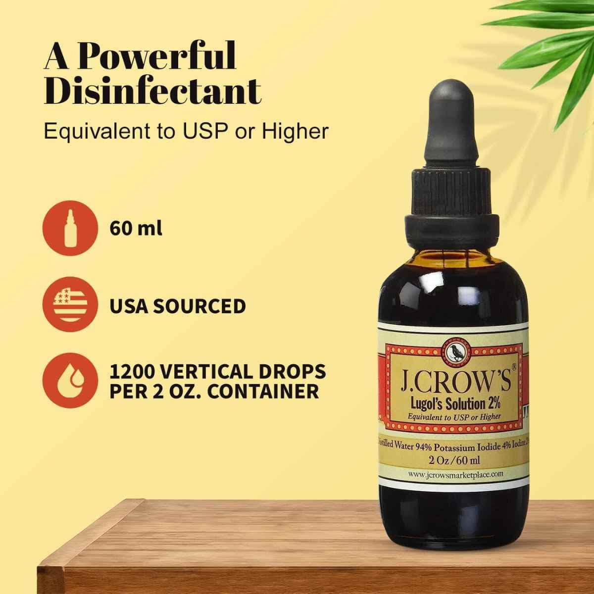 Tabla nutricional del suplemento J.Crow's - Solución de Lugol 2% (60 ml - Gotas)
