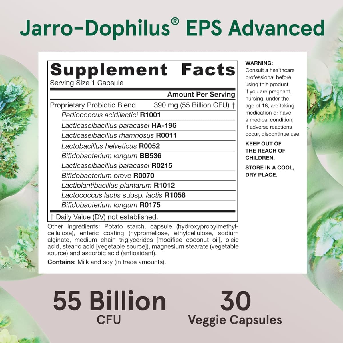 Tabla nutricional del suplemento Jarrow Formulas Jarro-Dophilus EPS Advanced 30 Cápsulas Vegetales