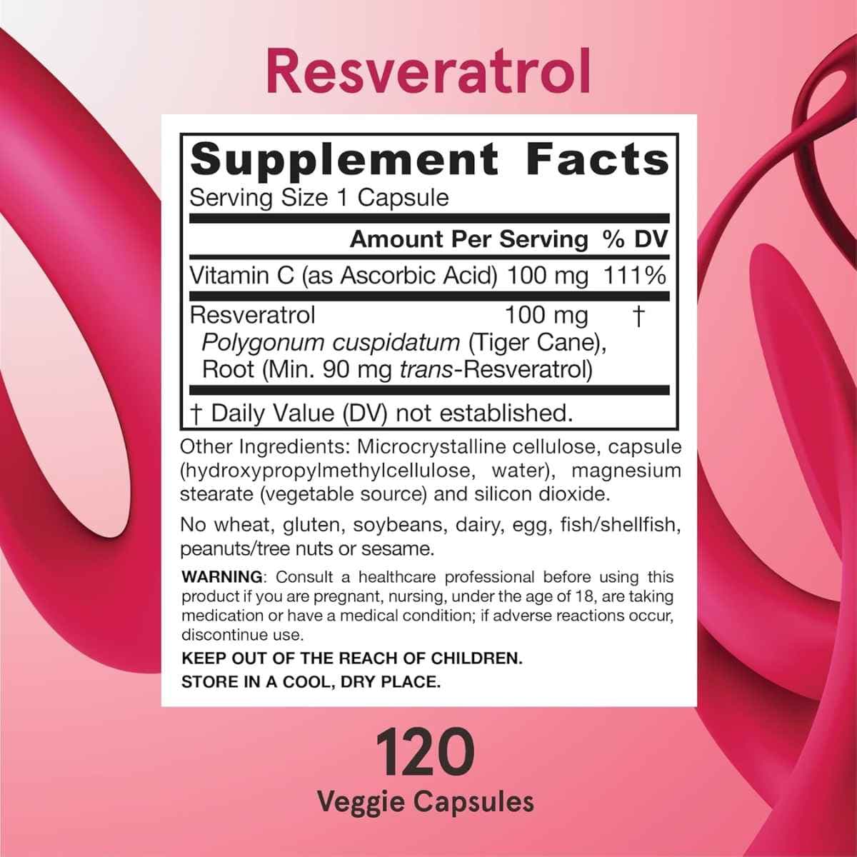 Tabla nutricional del suplemento Jarrow Formulas Resveratrol 100 mg 120 cápsulas