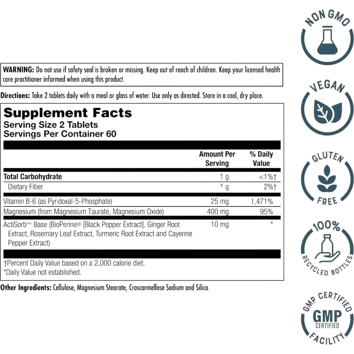 Información del suplemento de KAL taurato de magnesio con vitamina B6, 120 tabletas