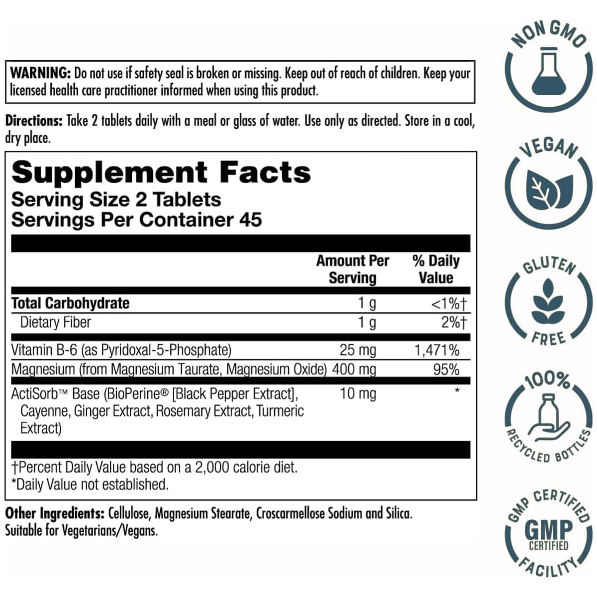 Información del suplemento de KAL taurato de magnesio con vitamina B6, 90 tabletas