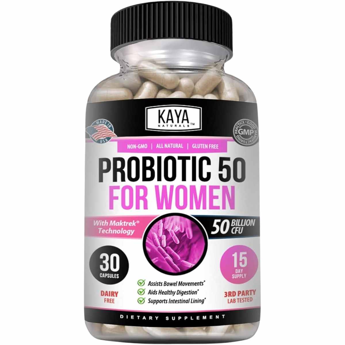 Kaya Naturals Probiótico 50 Mil Millones UFC - Cápsulas para apoyo digestivo e inmunológico
