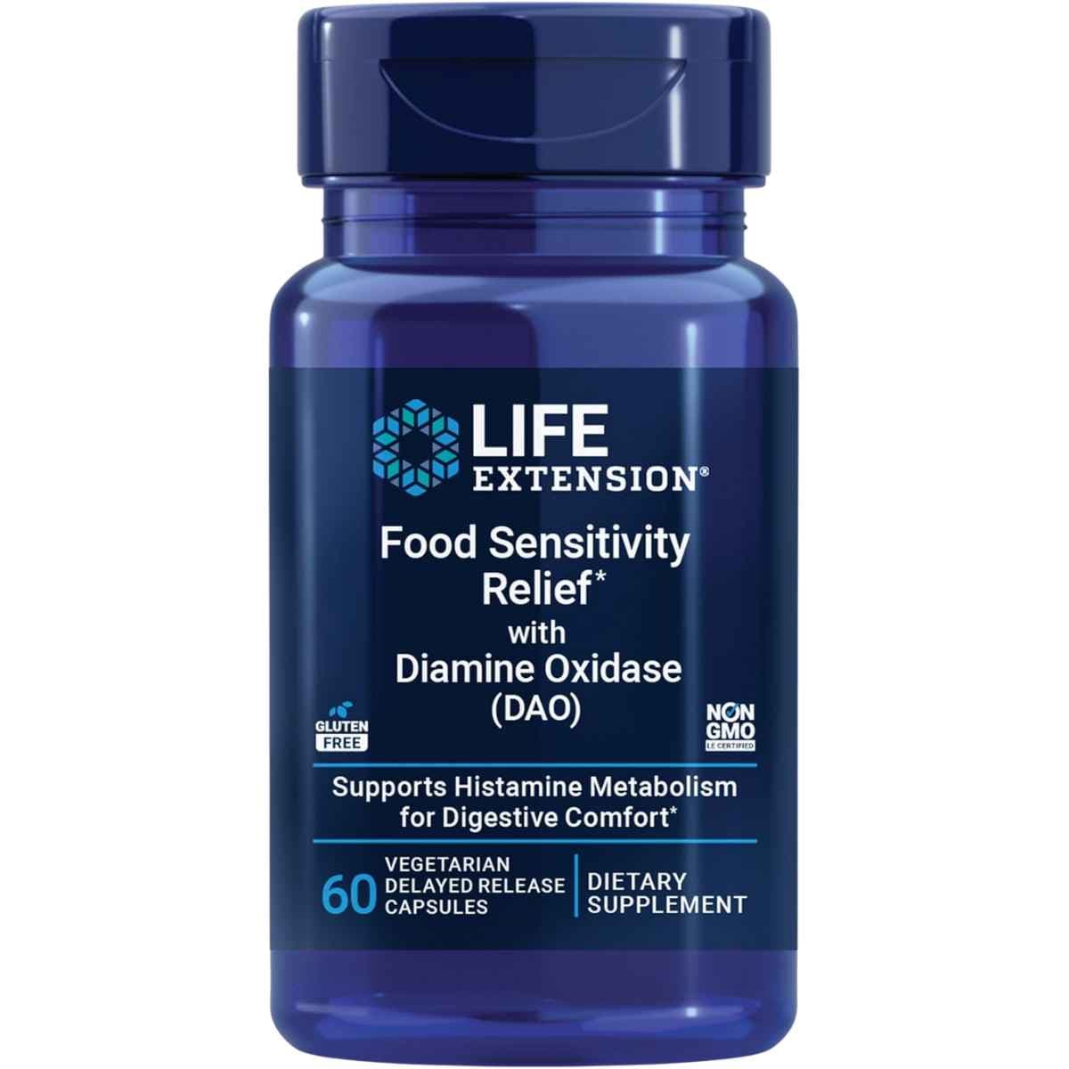 Frasco de suplemento Life Extension Diamino Oxidasa (DAO) 60 cápsulas