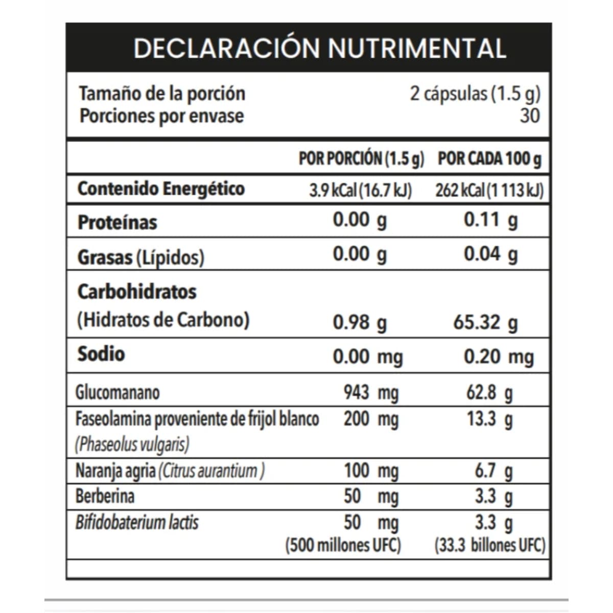 Información del suplemento de Livenat LigeNat Delux con cantidades por porción