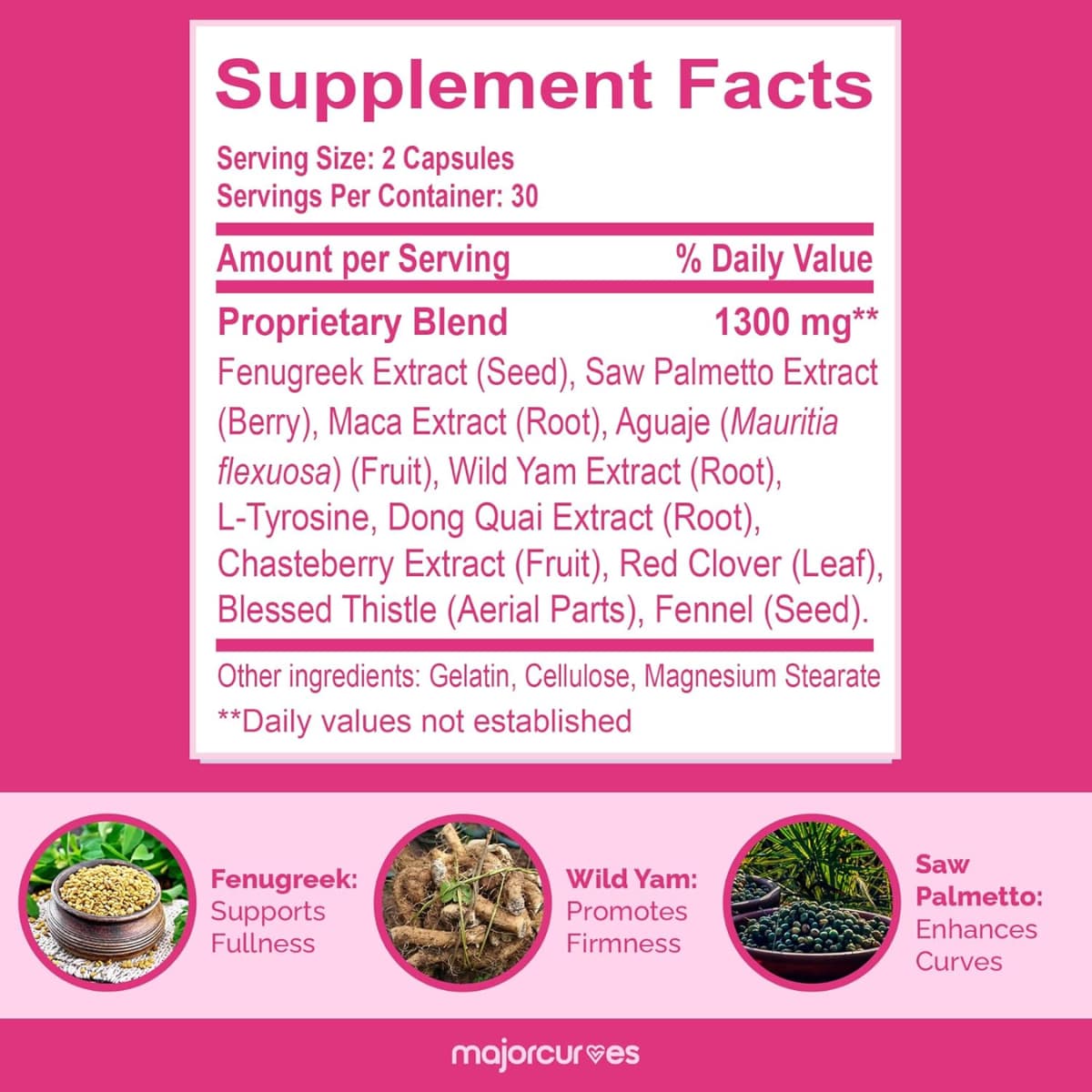 Tabla nutricional del suplemento Major Curves Bust Booster 60 cápsulas