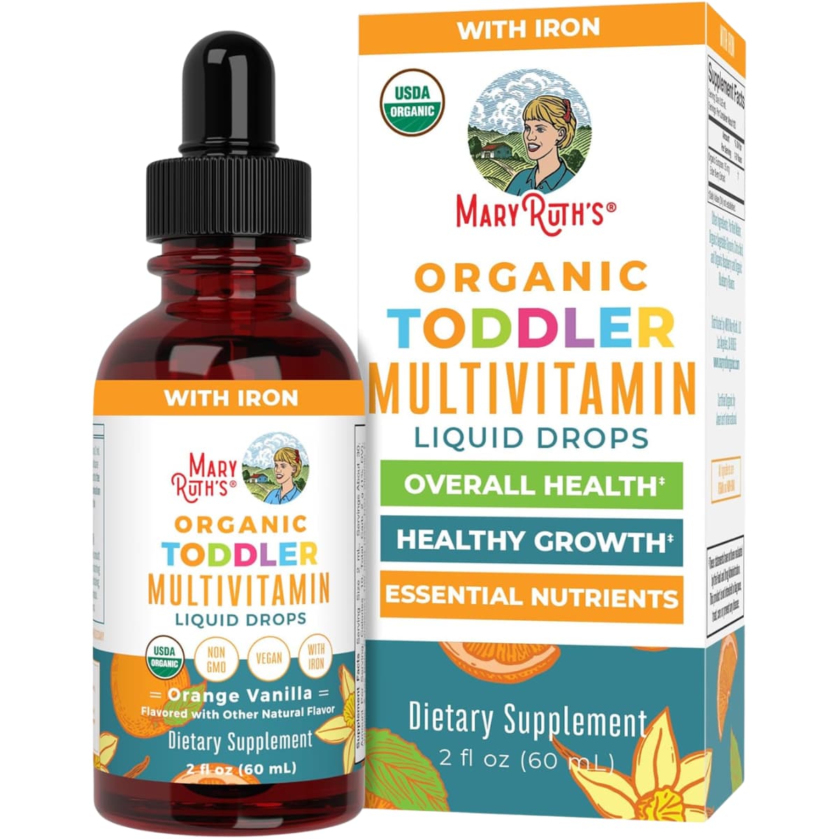 Frasco de suplemento MaryRuth Organics Multivitamínico con Hierro Niños Pequeños 60 ml