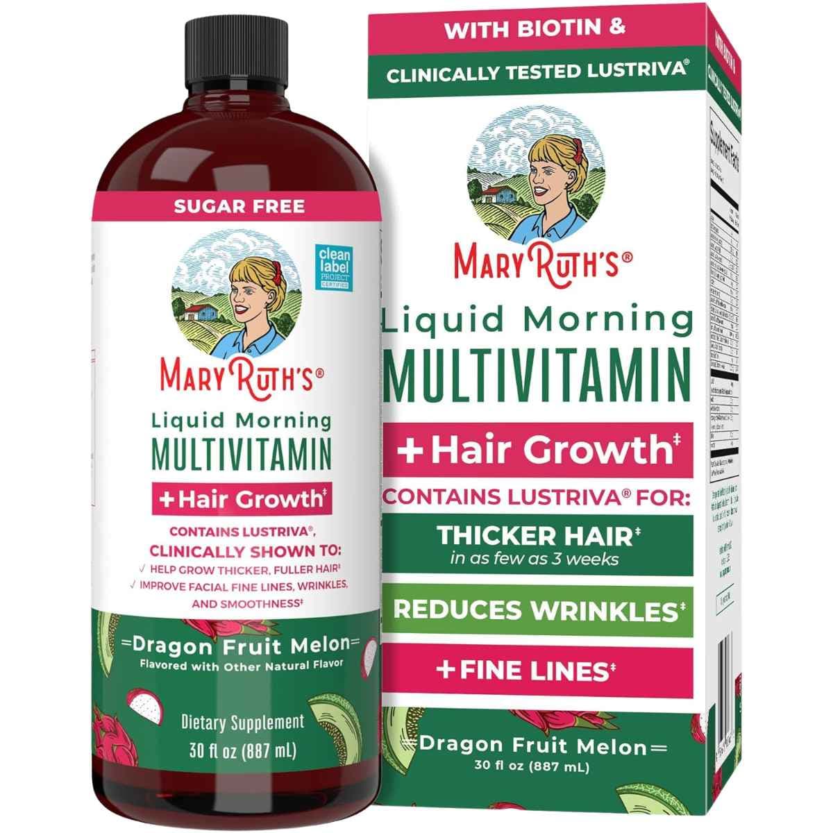 Frasco de suplemento MaryRuth's Multivitamínico Líquido de Mañana sabor Fruta del Dragón Melón 30 fl oz