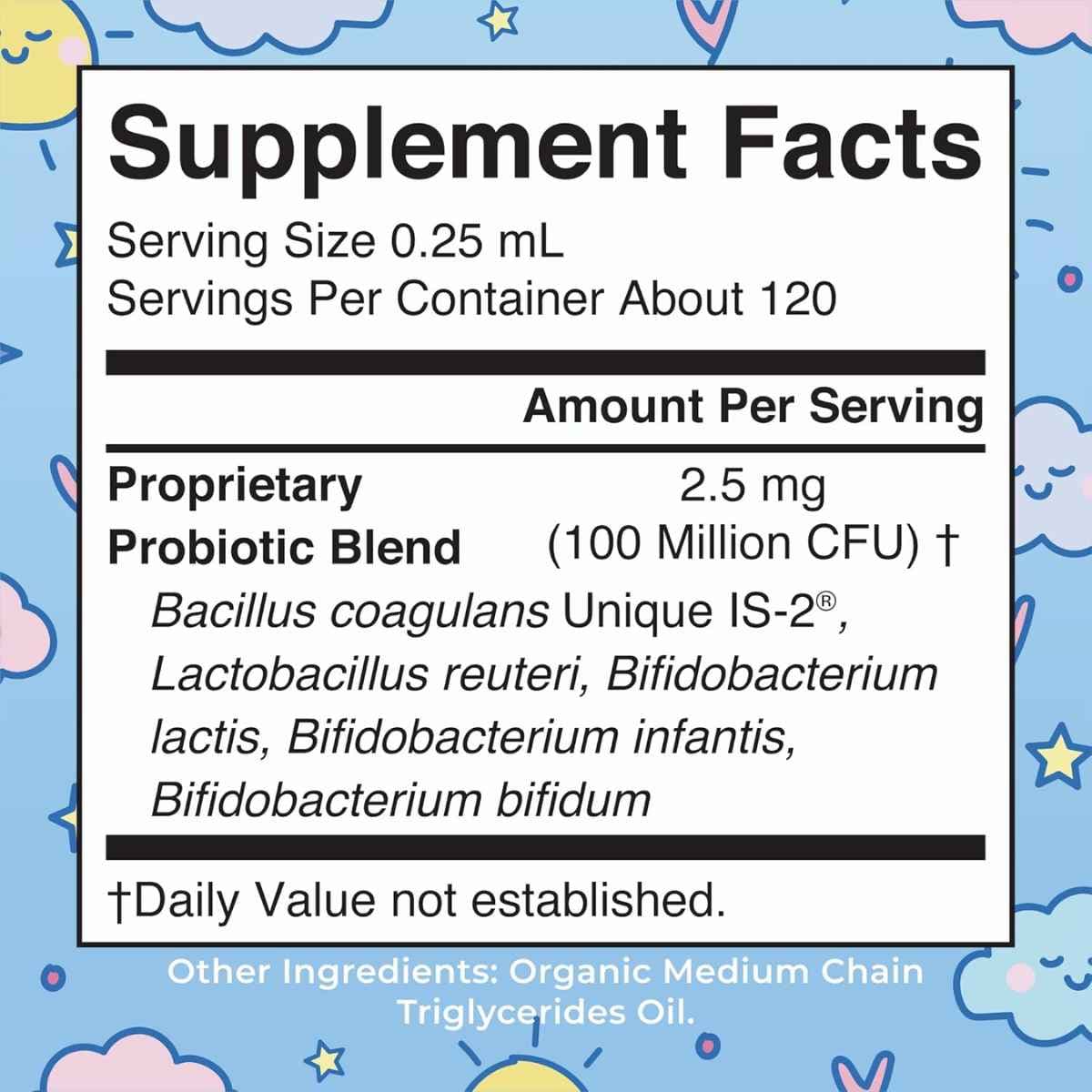 Tabla nutricional del suplemento MaryRuth's Organic Infant Liquid Probiotic 30 m