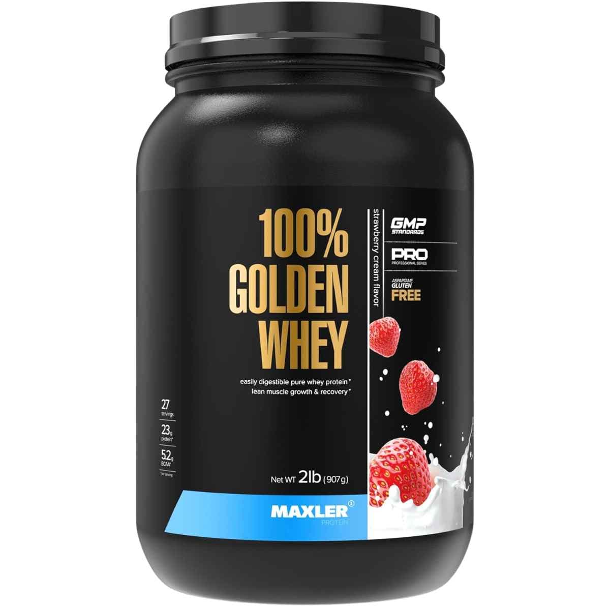 Maxler 100% Golden Whey proteína de suero en polvo, sabor crema de fresa, envase de 2 lb