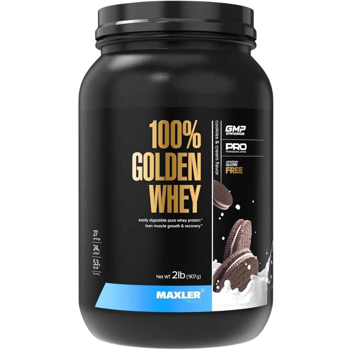 Maxler 100% Golden Whey proteína de suero en polvo, sabor galletas y crema, envase de 2 lb