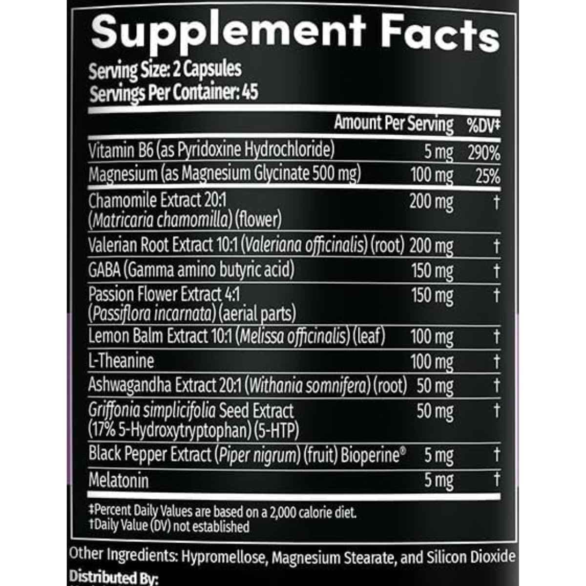 Tabla nutricional del suplemento MedChoice Melatonina 5 mg 90 cápsulas