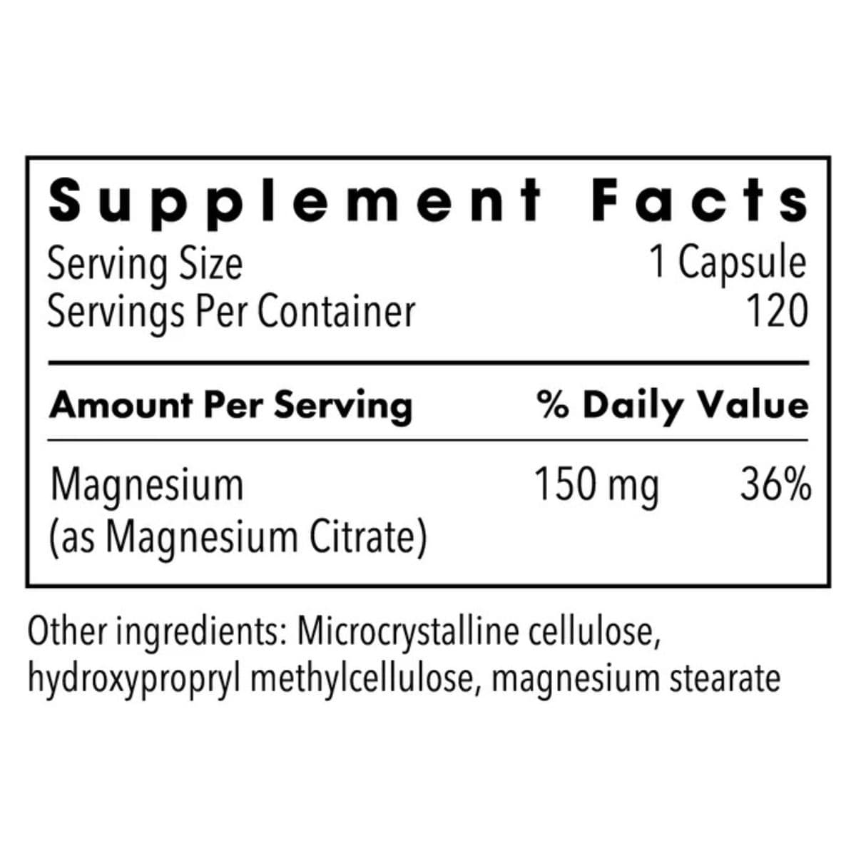 Etiqueta del suplemento Metabolic Maintenance Magnesium Citrate, 120 cápsulas
