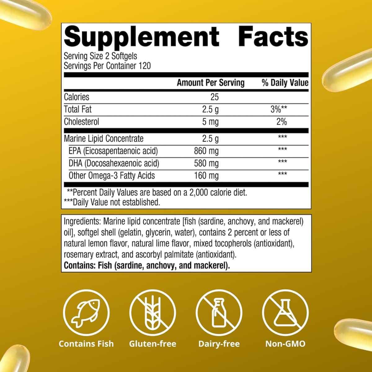 Información del suplemento Metagenics OmegaGenics 3 en 1 aceite de pescado 720 mg EPA DHA 240 cápsulas blandas