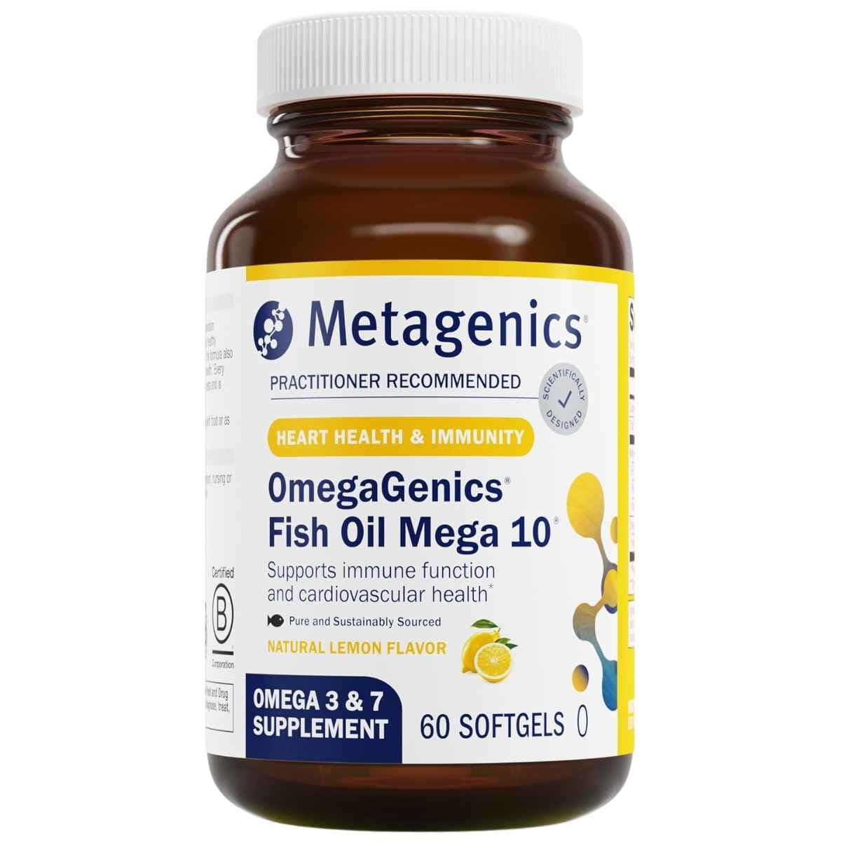 Metagenics OmegaGenics Fish Oil Mega 10 con omega 3 y omega 7 60 cápsulas blandas frontal