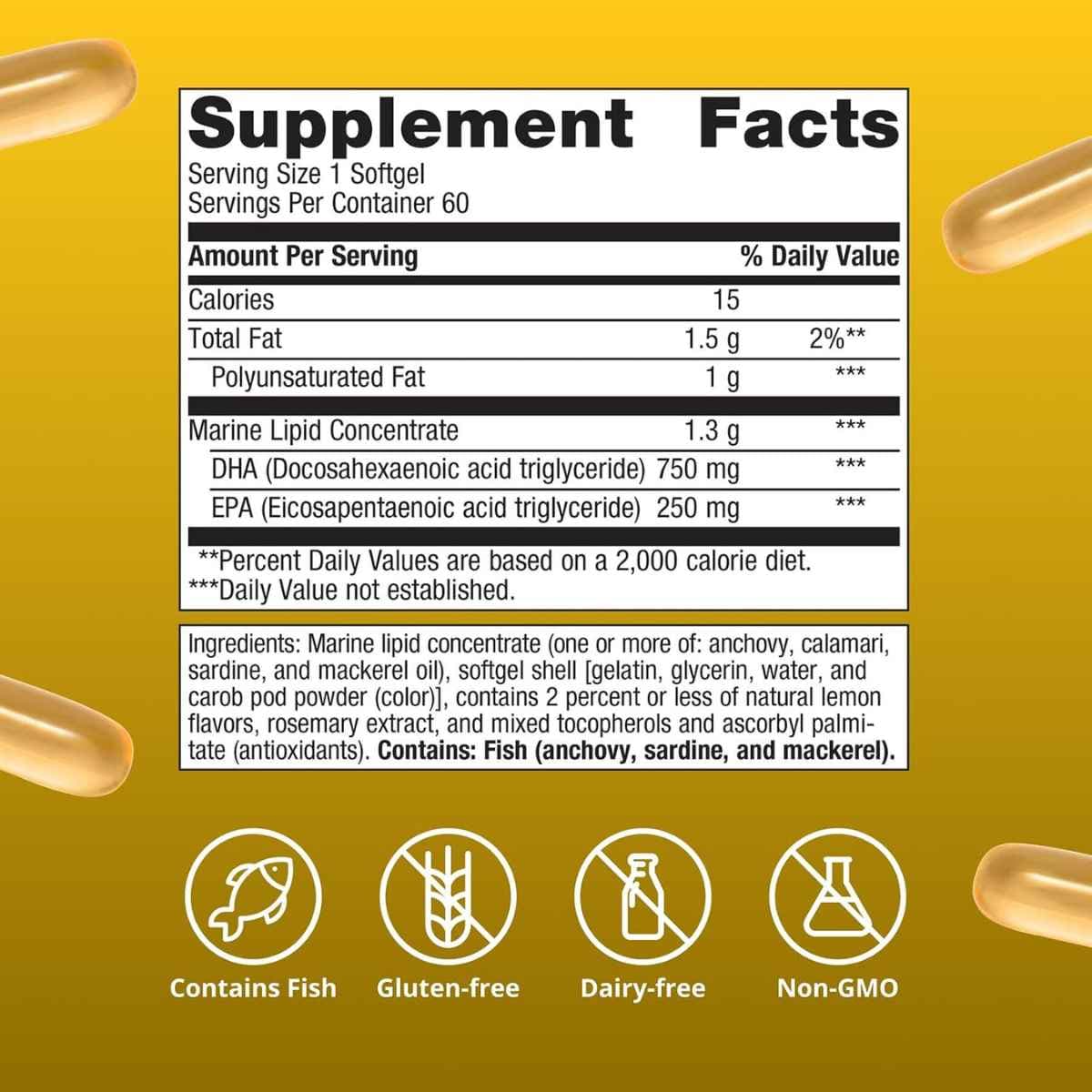 Información del suplemento Metagenics OmegaGenics Neuro aceite de pescado 1000 mg EPA DHA 60 cápsulas blandas