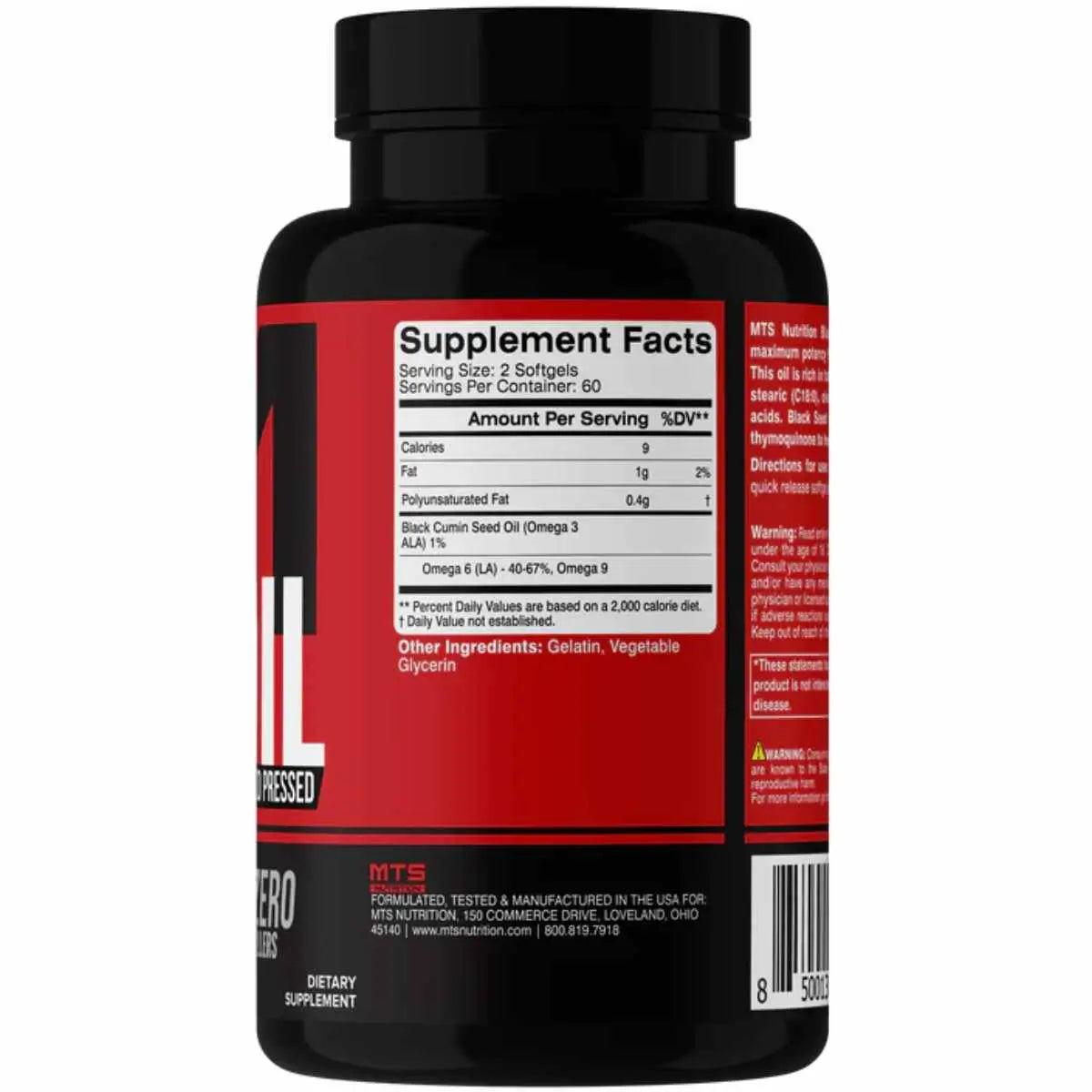 MTS Nutrition aceite semilla negra - 120 Cápsulas Blandas - Tabla Nutricional - 60 Servicios - Haz Tu Pedido