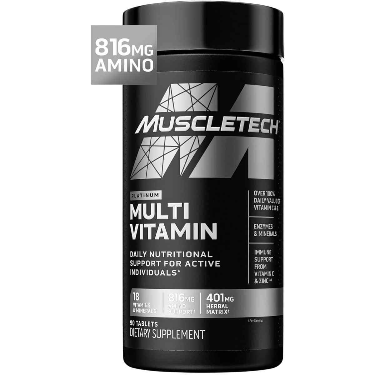 Frasco de suplemento MuscleTech Platinum Multivitamínico 90 tabletas