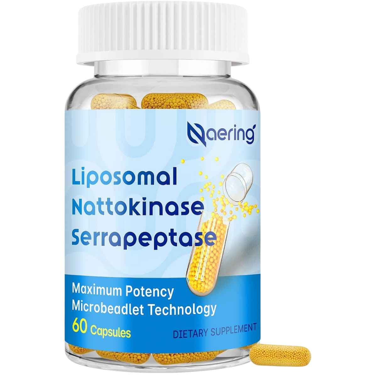Frasco de suplemento Naering Natoquinasa y Serrapeptasa Liposomal 60 Cápsulas