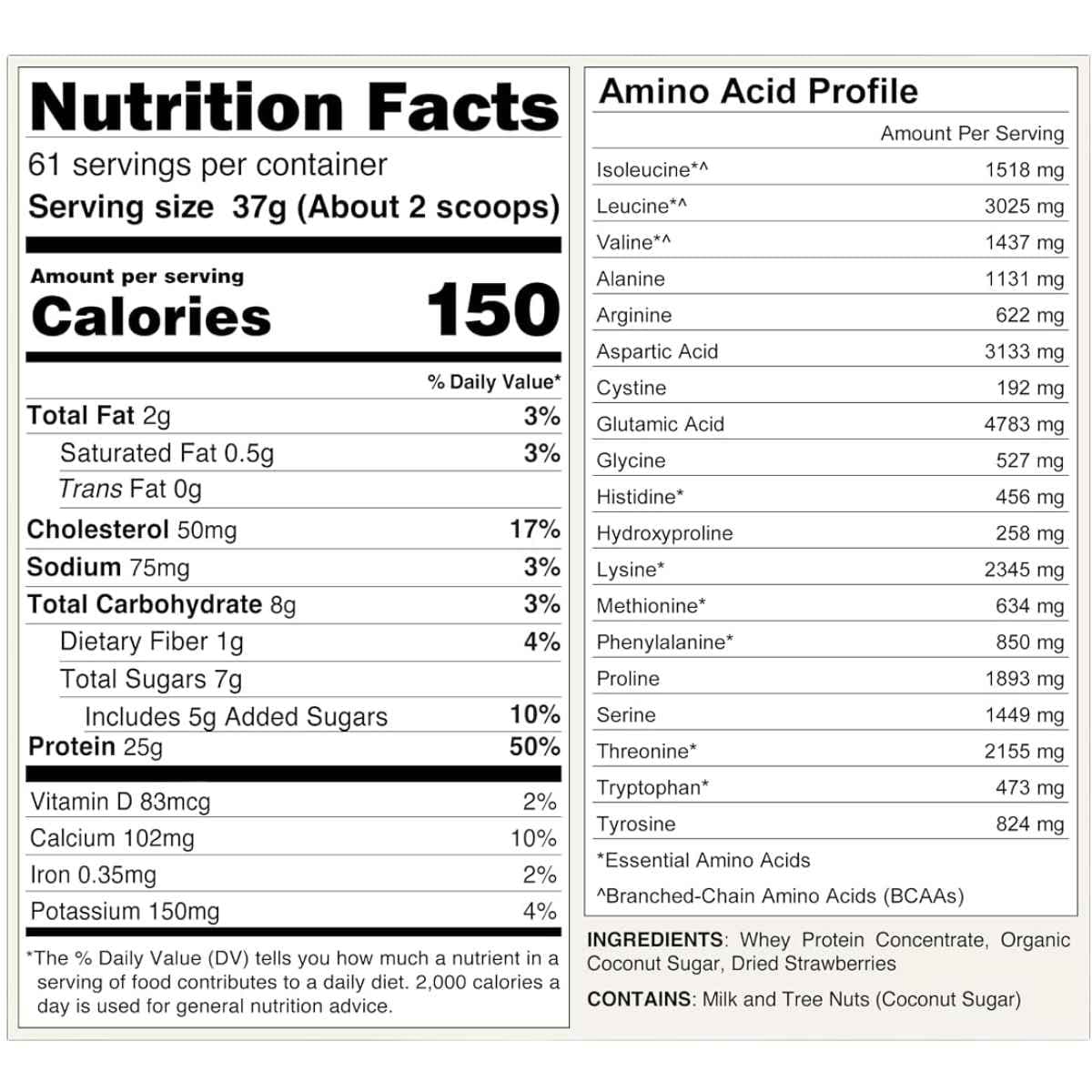 Tabla nutricional de Naked Whey sabor fresa, presentación de 5 lb