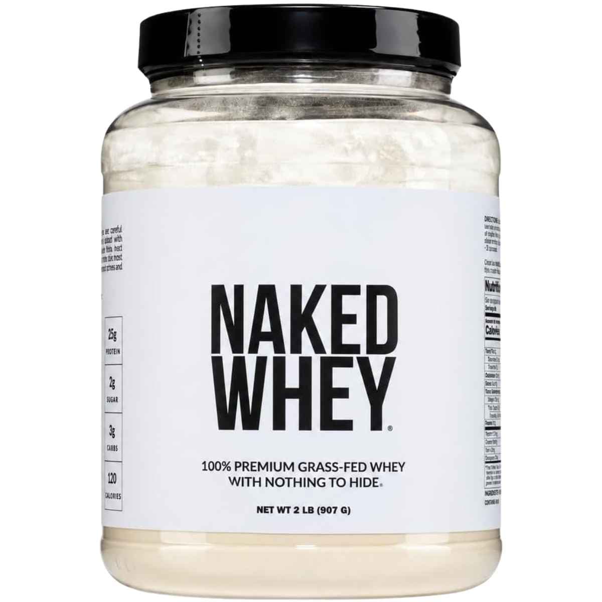 Frasco frontal de Naked Whey sin sabor, presentación de 2 lb