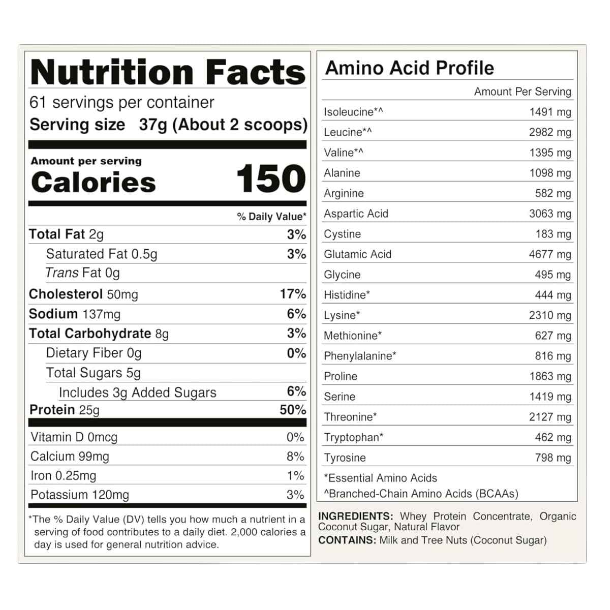 Tabla nutricional de Naked Whey sabor vainilla, presentación de 5 lb