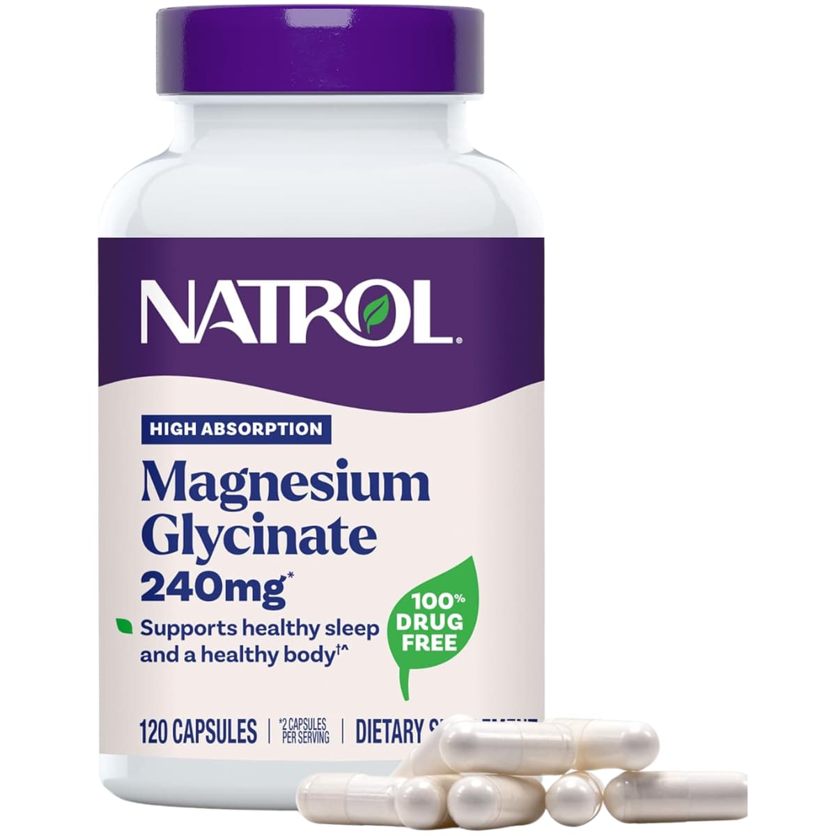 Frasco de suplemento Natrol Glicinato de Magnesio 120 cápsulas