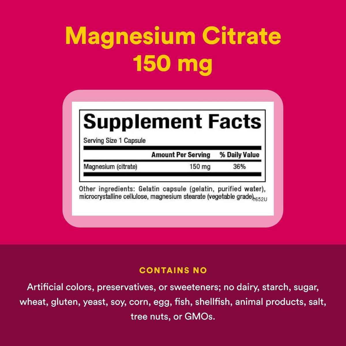 Tabla nutricional del suplemento Natural Factors Citrato de Magnesio 360 cápsulas