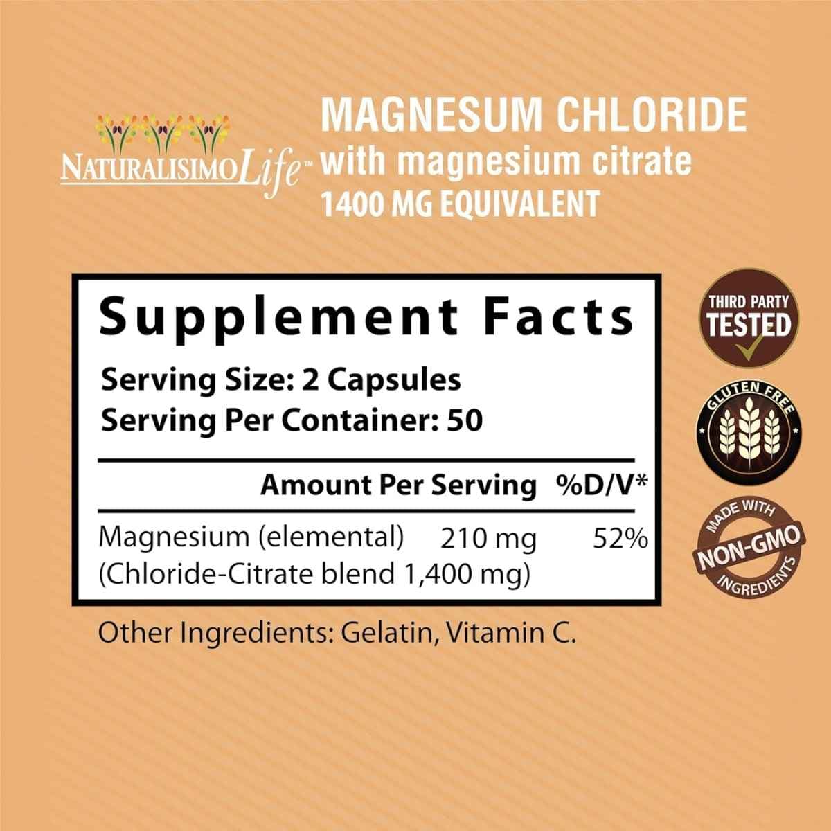 Información del suplemento NaturalisimoLife cloruro de magnesio con citrato