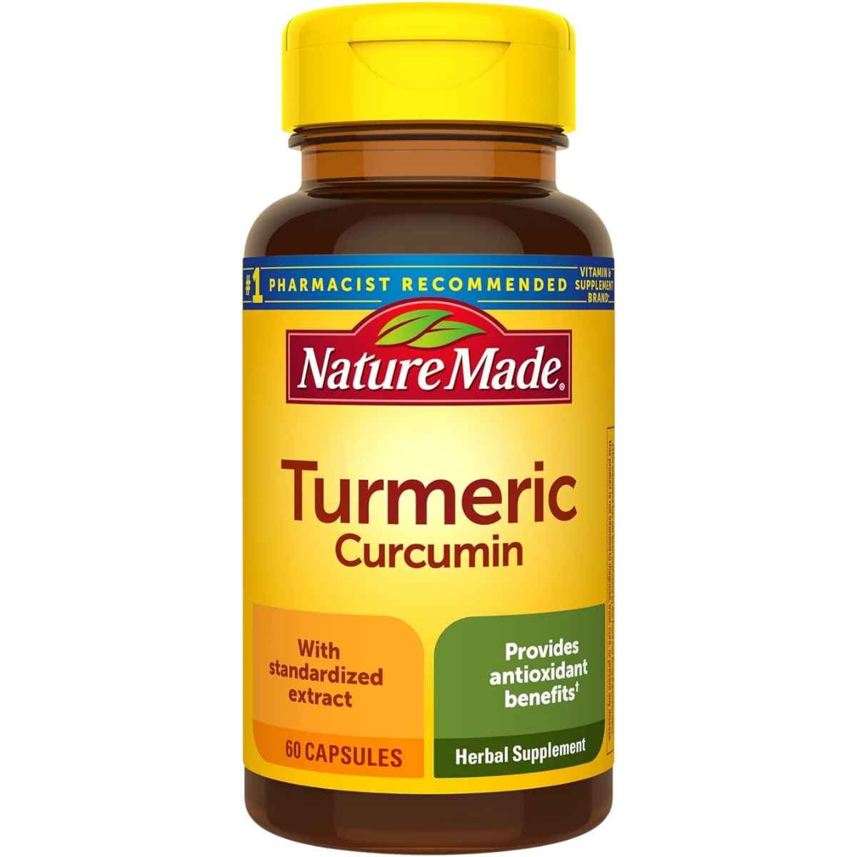 Frasco de suplemento Nature Made Cúrcuma 500 mg 60 cápsulas