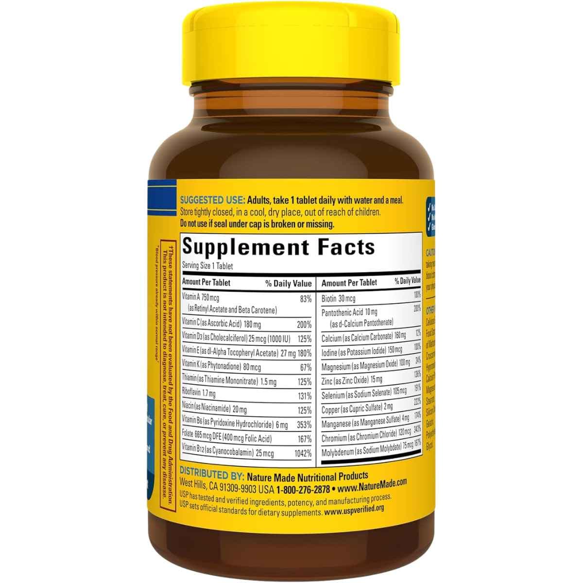 Tabla nutricional Nature Made multivitamínico para hombres 50+ 90 tabletas