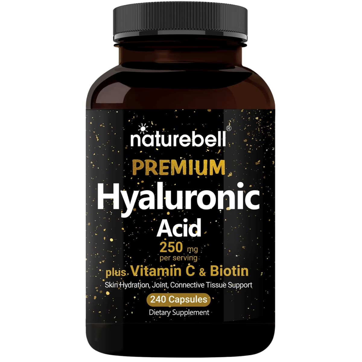 Frasco de suplemento NatureBell Ácido Hialurónico 240 cápsulas