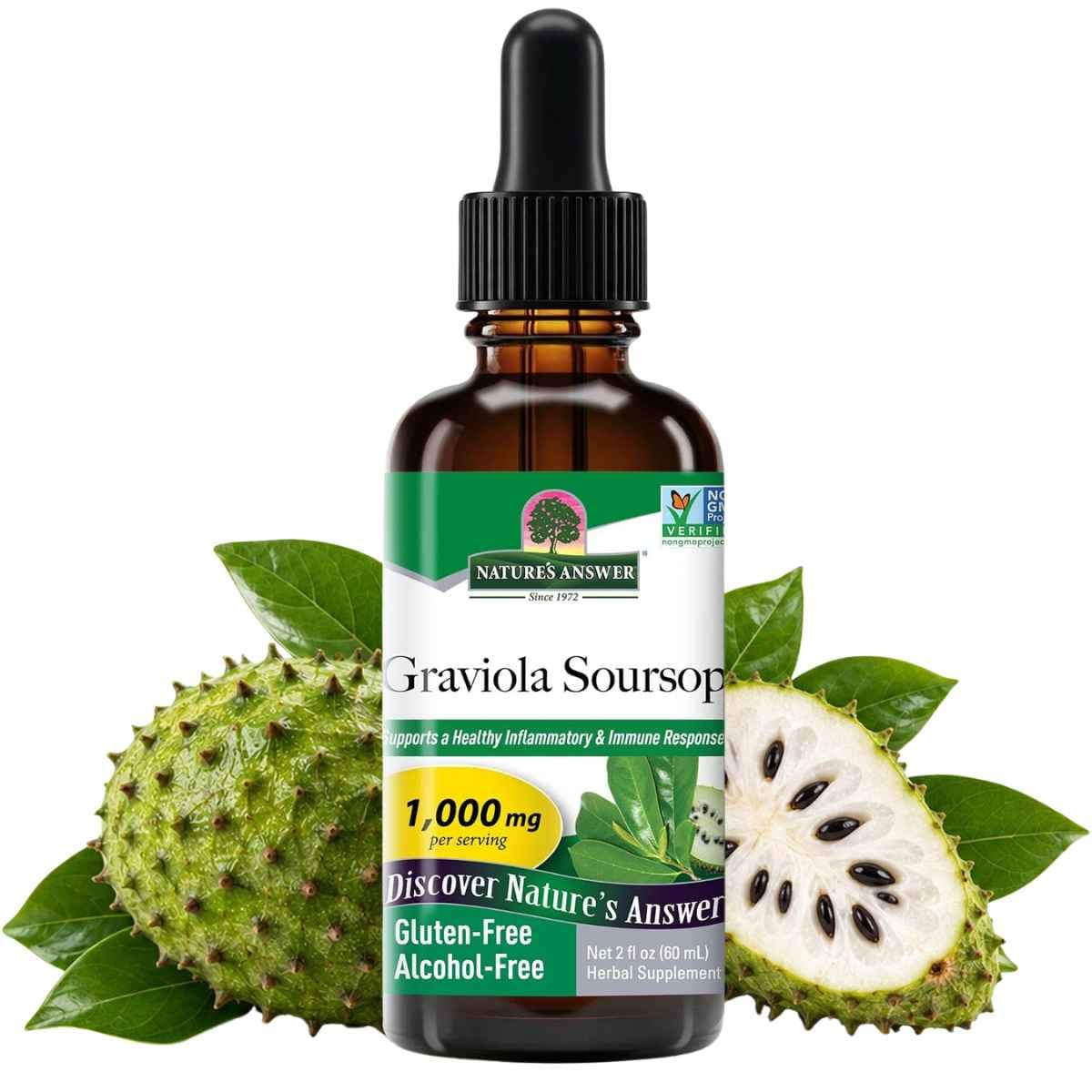 Frasco Nature's Answer Graviola extracto líquido sin alcohol de 2 oz (60 ml)